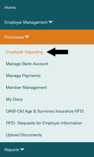 ERA Navigation Menu with arrow pointing to Employer Reporting.