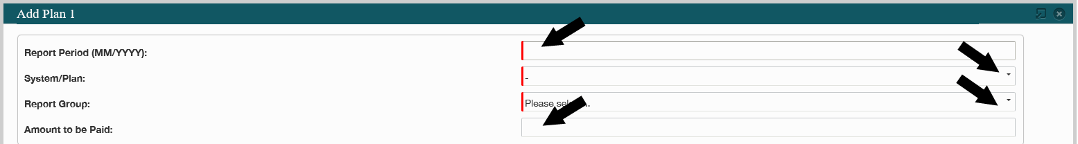 ERA Add Plan pop up window with arrows indicating the required fields. 