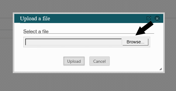 ERA Upload a file pop-up window with arrow pointing to the Browse Button. 